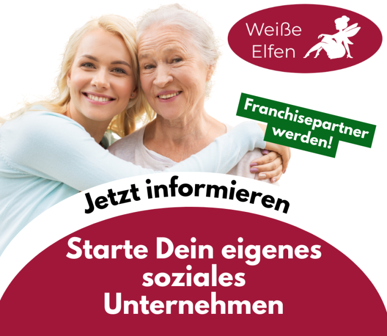 Junge Frau und ältere Frau lächeln, werben für soziale Unternehmensgründung.